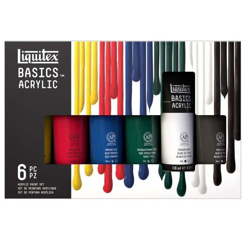 BASICS Acrylic Color, 118 mL Tubes, Assorted Colors, Set of 6