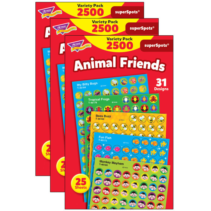 Animal Friends superSpots&reg; Stickers Variety Pack, 2500 Per Pack, 3 Packs