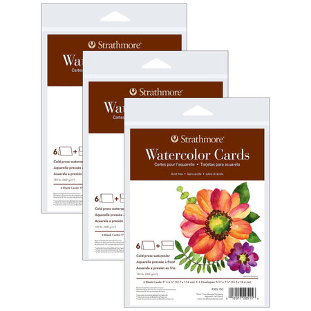 400 Series Watercolor Cards & Envelopes, Full Size, 5x6.875 inch, 6 Per Pack, 3 Packs