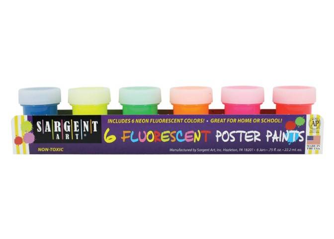 Sargent Art 66-5522 6-Jar Fluorescent Tempera Poster Paint Assortment Colors