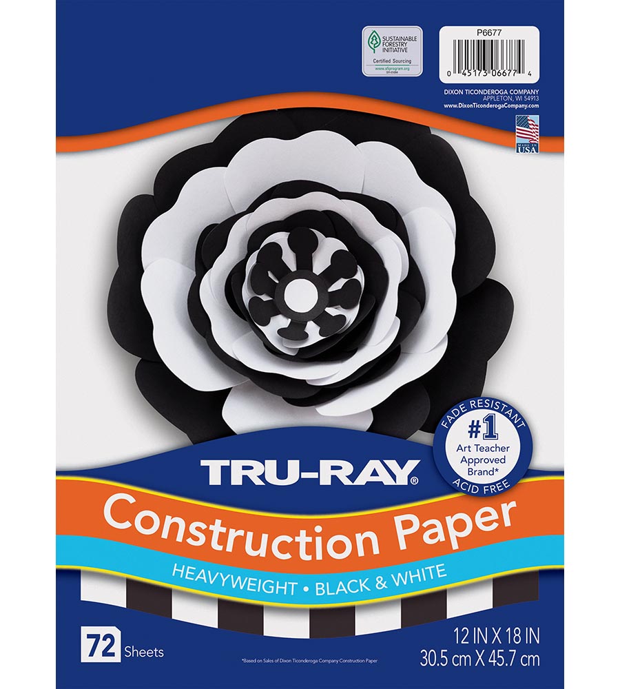 TRU-RAY® Black & White Premium Construction Paper 12" X 18" BLACK & WHITE 72 SHEETS, (DIXP6677)