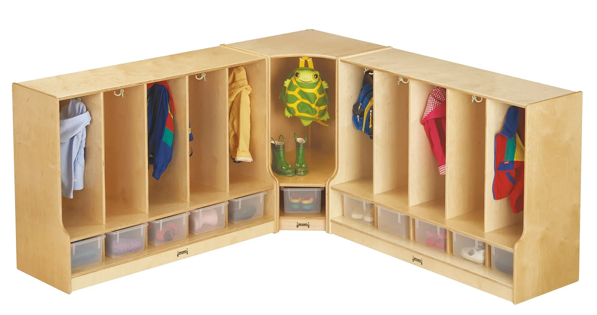 Jonti-Craft® Toddler 5 Section Coat Locker with Step - with Clear Cubbie-Trays