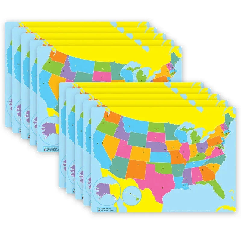 Smart Poly&reg; PosterMat Pals&trade; Space Savers, 13" x 9-1/2", US Map, Pack of 10
