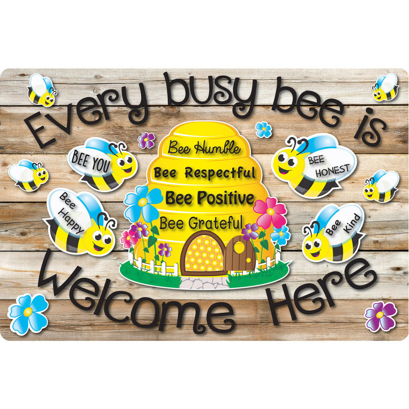 Welcome Mat with Slip Resistant Backing, 15.5" x 23.5", Bee Hive Theme Values