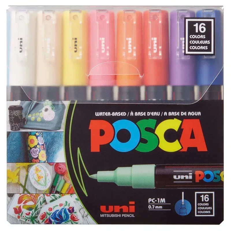uni® POSCA PC-1M Water-Based Paint Markers, Extra Fine Tip (0.7mm), Assorted Colors, 16 Pack