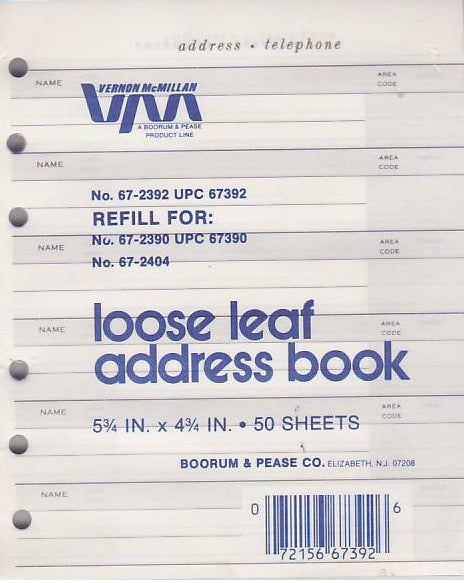 Boorum Loose Leaf Address Book Refill Management Series 4 3/4 X 5 3/4 50 Sheets