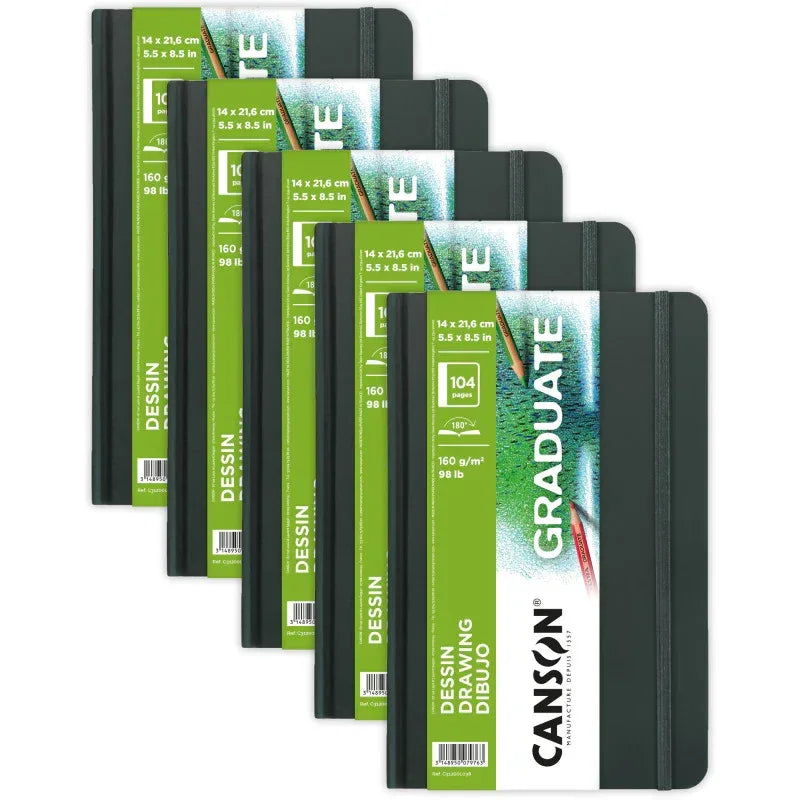Graduate Drawing Art Book, Hard Cover Binding, 52 Sheet, 5.5x8.5 inch, Pack of 5