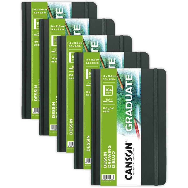 Graduate Drawing Art Book, Hard Cover Binding, 52 Sheet, 5.5x8.5 inch, Pack of 5