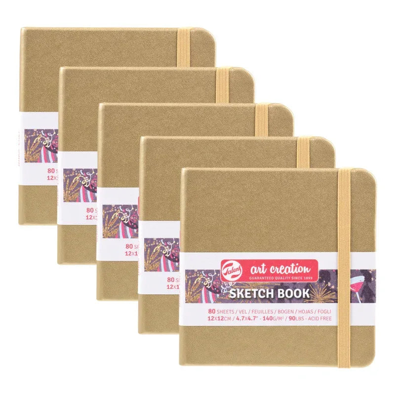Sketchbook, 80 Sheets, 90lbs, White Gold Cover, 4.7" x 4.7", Pack of 5