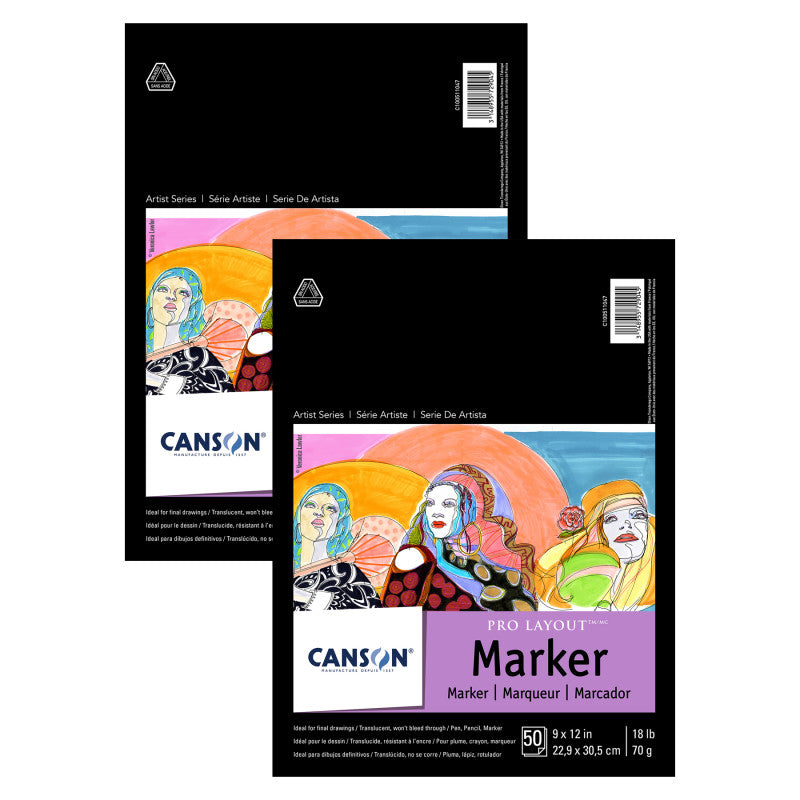 Artist Series Pro Layout Marker Pad, Foldover Binding, 50 Sheet, 9x12 inch, Pack of 2