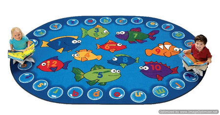 Kids Fishing for Literacy Rug, Carpet, 8' x 12' Oval