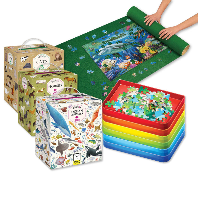Senior Living Puzzle Kit â Social Group Activity Set with Sorting Trays & Roll-Up Storage Mat