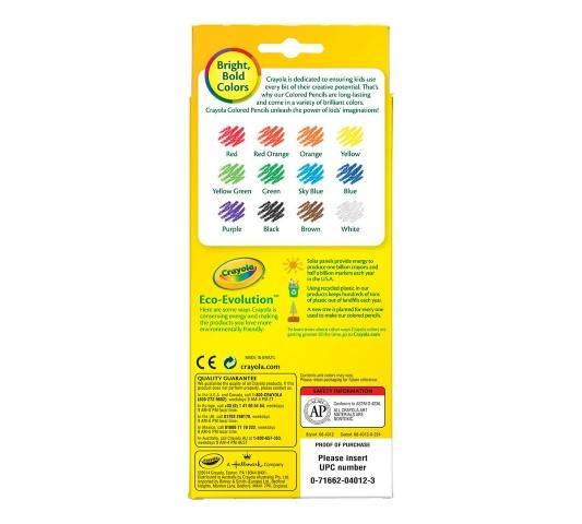 Crayola® Colored Pencils, Long -12 colors, (BIN684012)