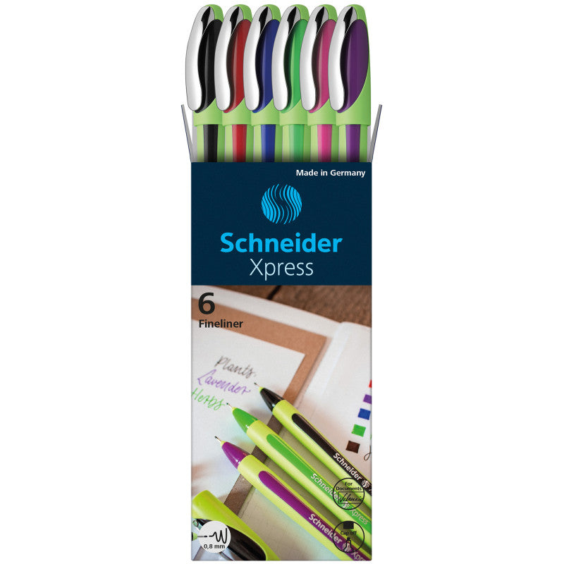 Xpress Fineliner Pens, 0.8 mm, 6-Color Assortment (Black, Red, Blue, Green, Violet, Pink)