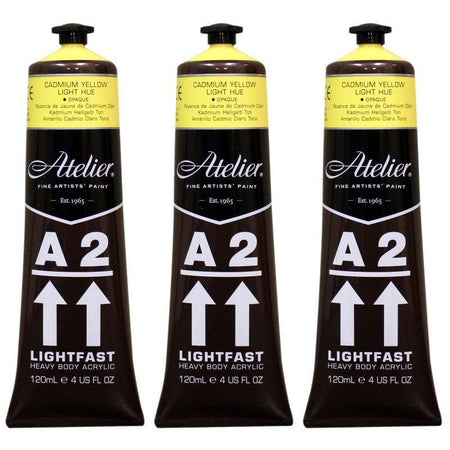 A2 Heavy Body Lightfast Artist Acrylic, 4 oz., Cadmium Yellow Light Hue, Pack of 3