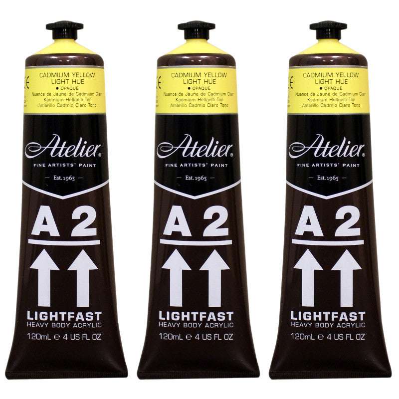 A2 Heavy Body Lightfast Artist Acrylic, 4 oz., Cadmium Yellow Light Hue, Pack of 3