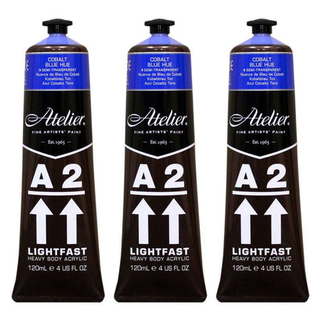 A2 Heavy Body Lightfast Artist Acrylic, 4 oz., Cobalt Blue Hue, Pack of 3