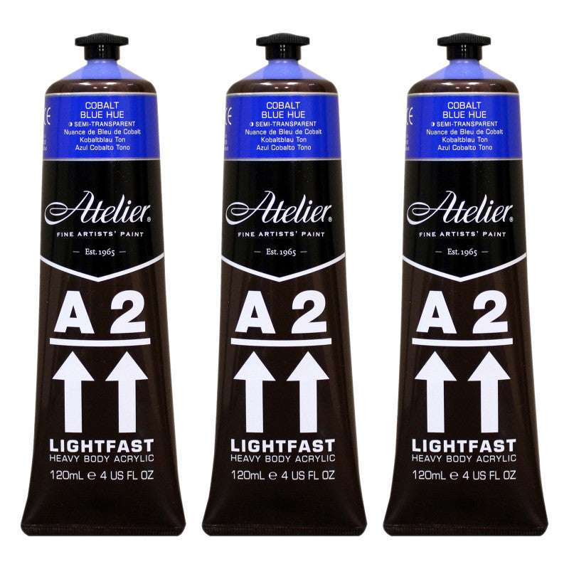 A2 Heavy Body Lightfast Artist Acrylic, 4 oz., Cobalt Blue Hue, Pack of 3