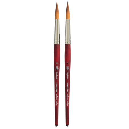 Velvetouch Long Round Brush, Synthetic Bristles, Short Handle Mixed Media Paintbrush, Scarlet, Size 12, Pack of 2