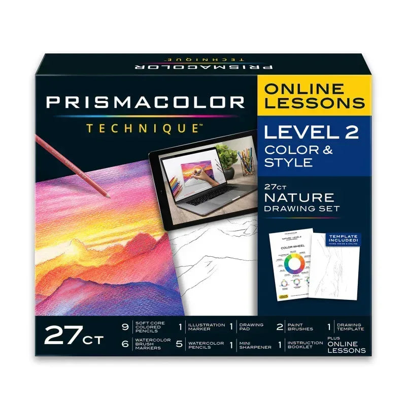 Technique, Art Supplies and Digital Art Lessons, Nature Drawing Set, Level 2, Sunset Landscape Drawing, 27 Count