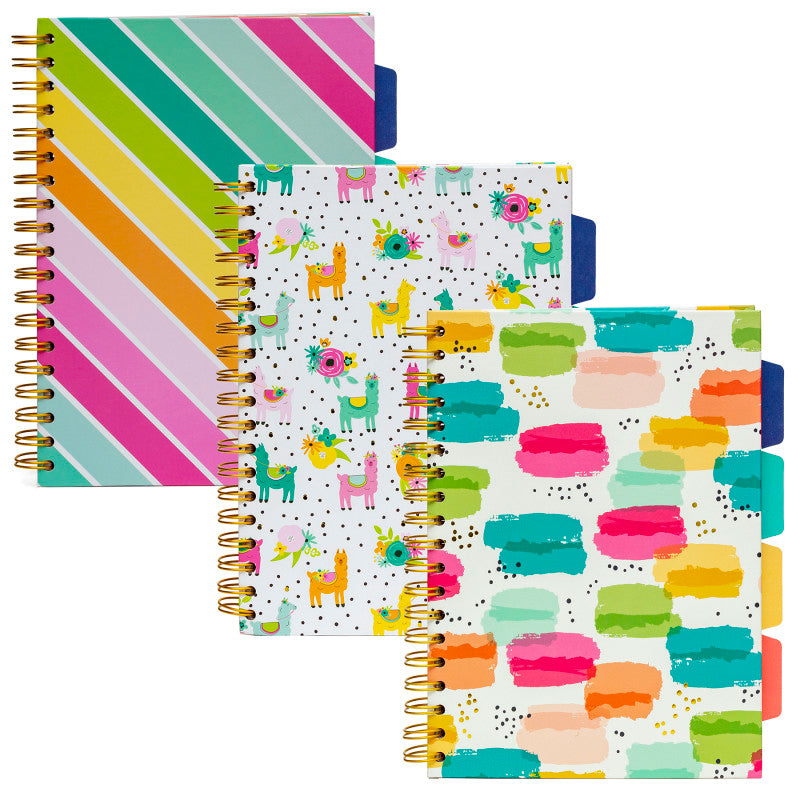 B5 5-Subject Divider Notebooks, 200 Pages, Rainbow Color Wash, Pack of 3
