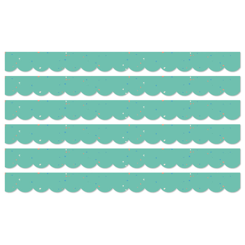We Belong Speckled Teal Scalloped Borders Per Pack, 39 Feet Per Pack, 6 Packs