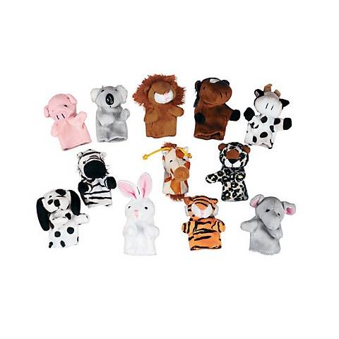 Mini Stuffed Jungle & Farm Animal Finger Puppets - 12/Pkg