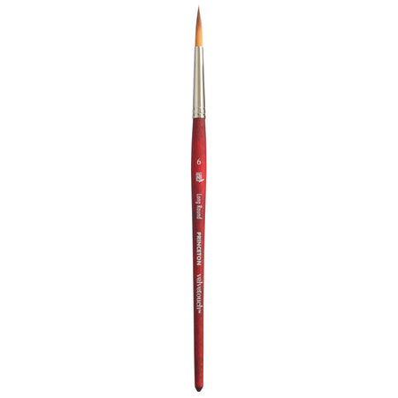 Velvetouch Long Round Brush, Synthetic Bristles, Short Handle Mixed Media Paintbrush, Scarlet, Size 6, 1 Count
