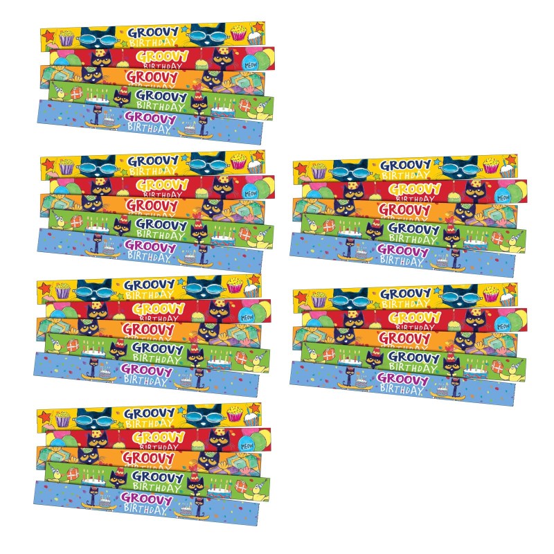 Pete the Cat&reg; Groovy Birthday Slap Bracelets, 10 Per Pack, 6 Packs