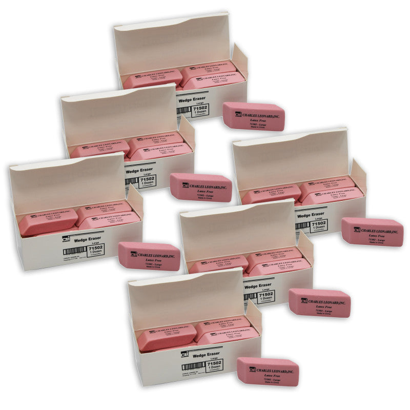 Eraser, Synthetic, Latex Free, Wedge Shape, Pink, Large, 12 Per Box, 6 Boxes