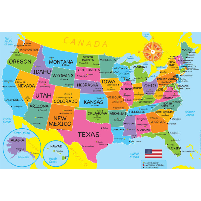 Placemat Studio&trade; Smart Poly&reg; USA Map Learning Placemat, 13" x 19", Single Sided, Pack of 10