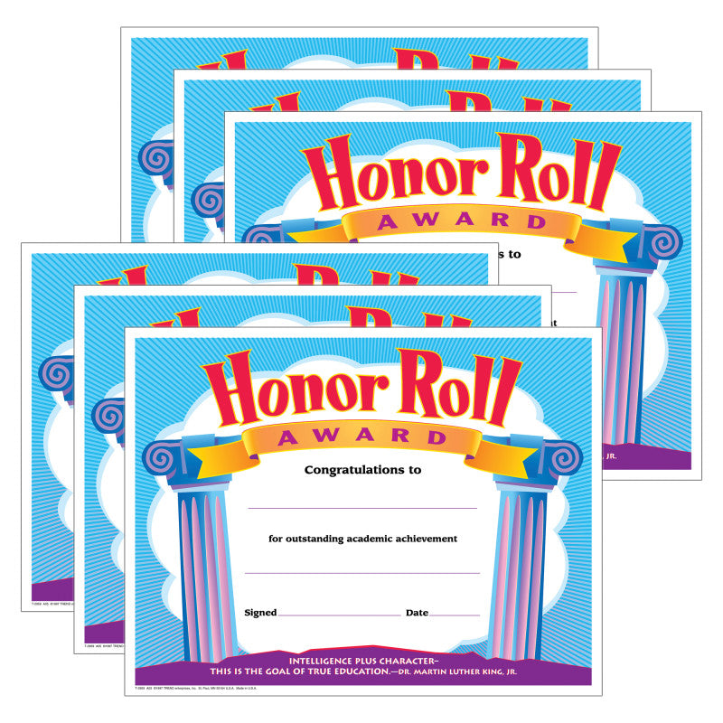 Honor Roll Award Colorful Classics Certificates, 30 Per Pack, 6 Packs