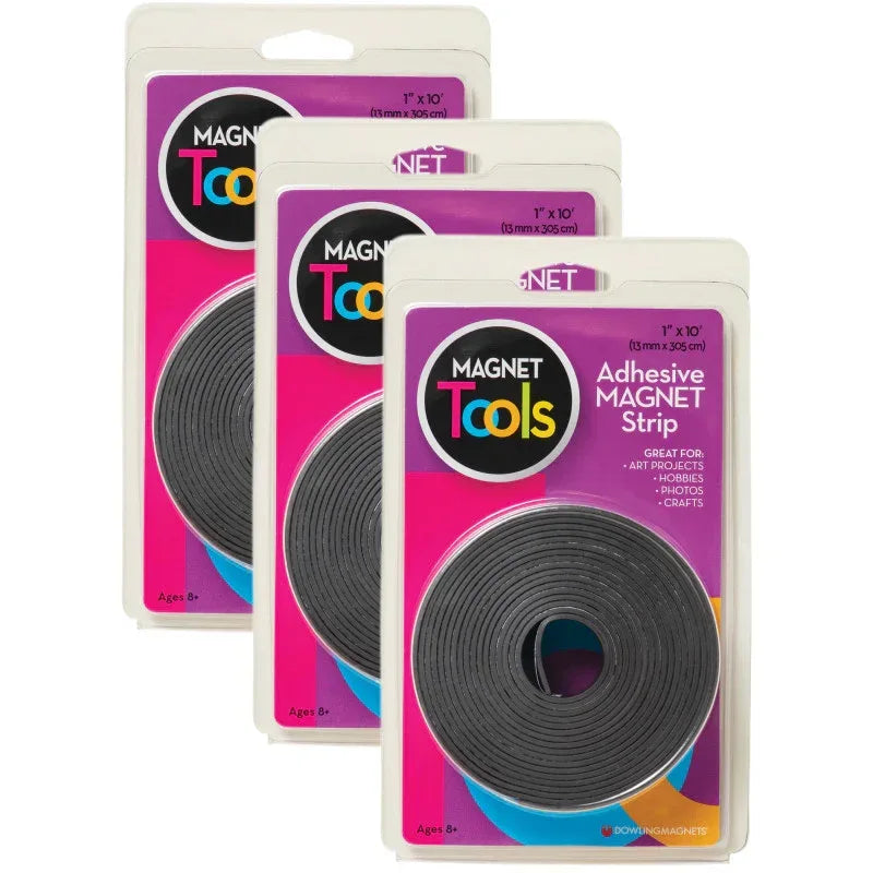 Magnet Strip with Adhesive, 1" x 10', 3 Rolls