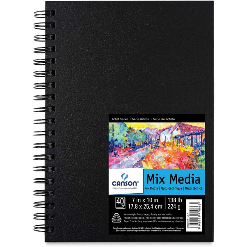Artist Series Mixed Media Art Book, Black Cover, Side Wire Binding, 40 Sheet, 7x10 inch, 1 Count