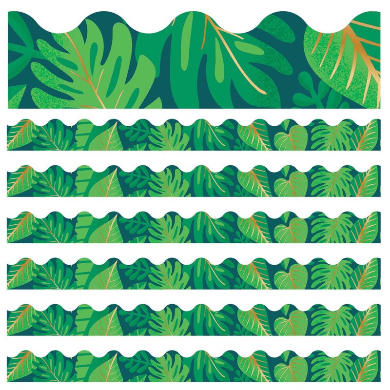 One World Tropical Leaves Scalloped Border, 39 Feet Per Pack, 6 Packs
