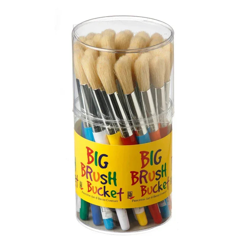 RealValue Round Bristle Kids Stubby Brush Set, Natural Bristles, Mixed Media Paintbrush, White, 30 Pieces
