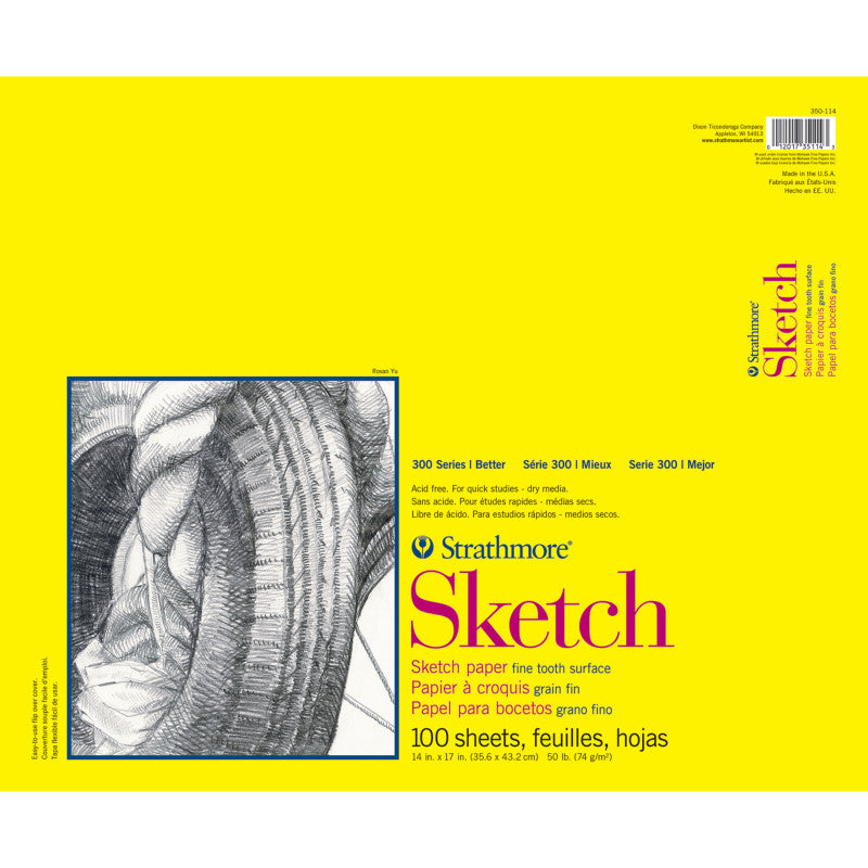 300 Series Sketch Pad, Glue Binding, 100 Sheets, 14x17 inch