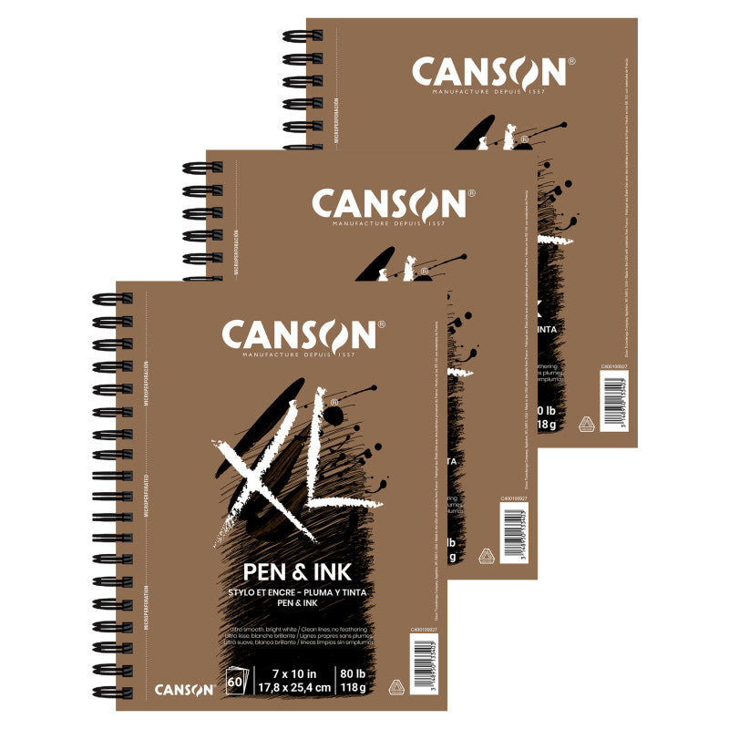 XL Series Pen & Ink Pad, Side Wire Binding, 60 Sheet, 7x10 inch, Pack of 3