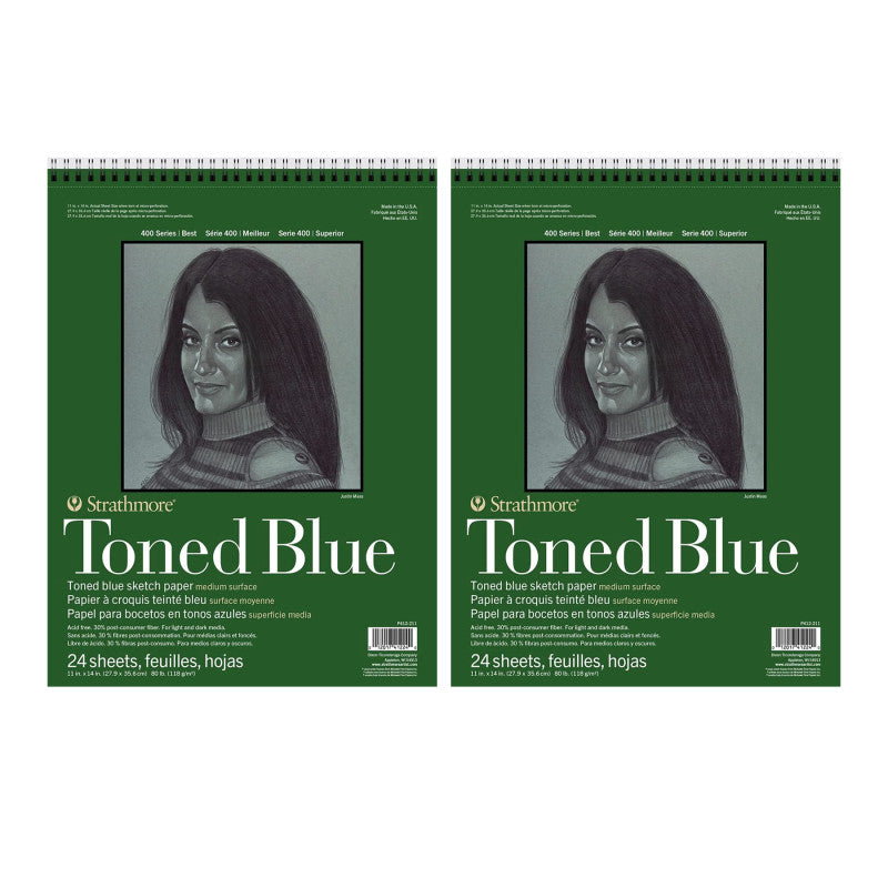 400 Series Sketch Pad, Recycled, Toned Blue, Top Wire Binding, 24 Sheet, 11x14 inch, Pack of 2