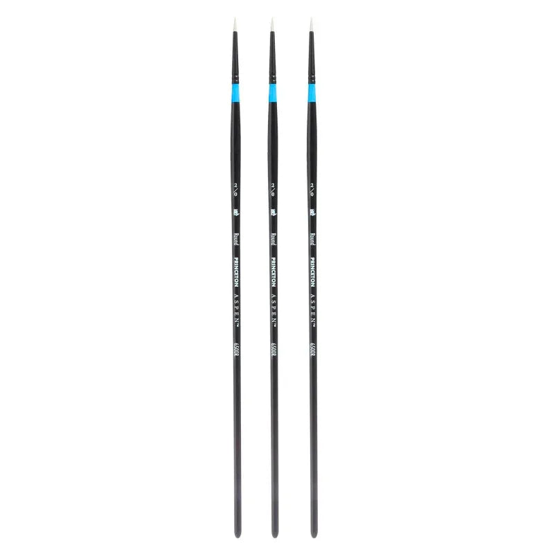 Aspen Round Brush, Synthetic Bristles, Long Handle Acrylic & Oil Paintbrush, Black, Size 2/0, Pack of 3
