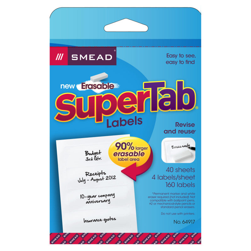 Erasable SuperTab&reg; File Folder Labels, White, 160 Labels