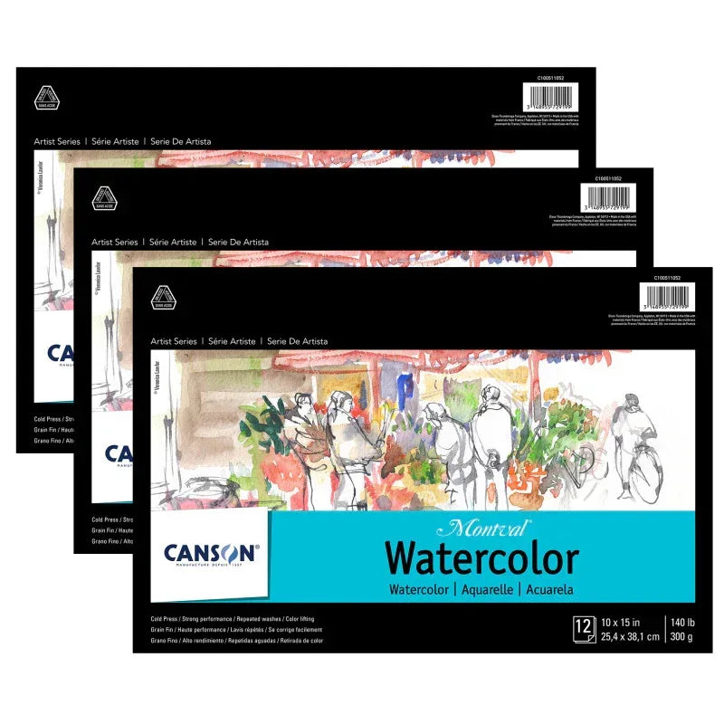 Artist Series Montval Watercolor Pad, Foldover Binding, Foldover Binding, 12 Sheet, 10x15 inch, Pack of 3