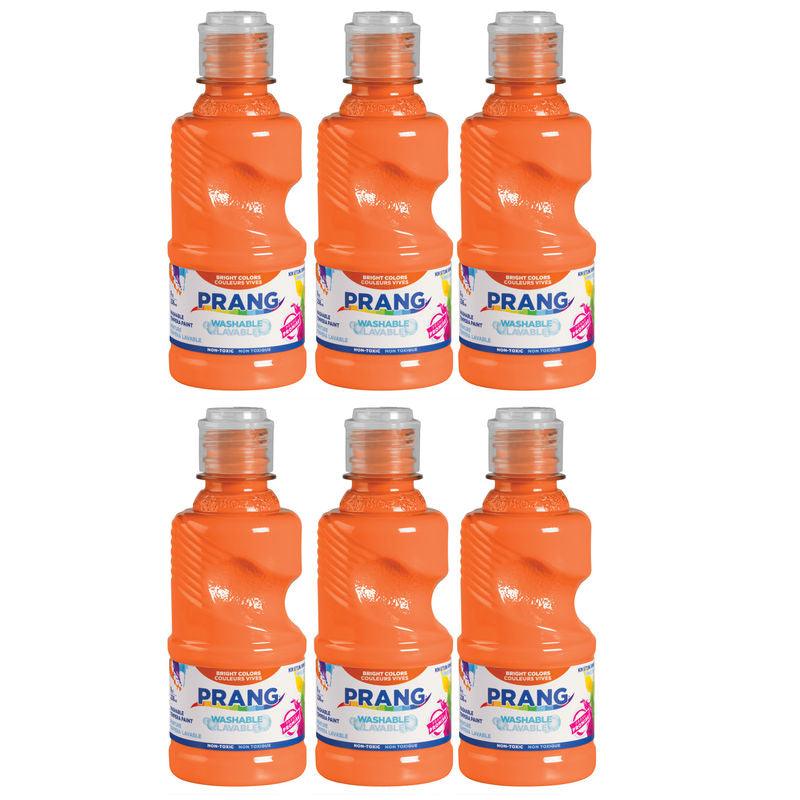 Washable Tempera Paint, 8 oz Bottle, Orange, Set of 6