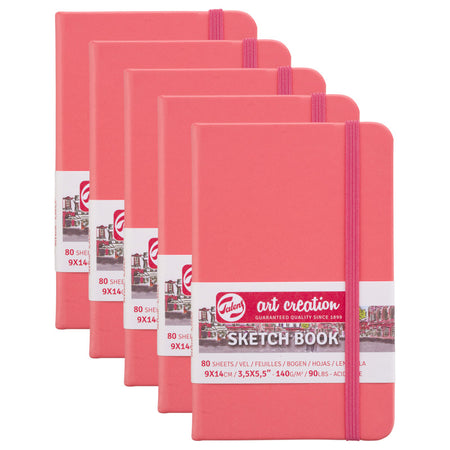 Sketchbook, 80 Sheets, 90lbs, Coral Red Cover, 3.5" x 5.5", Pack of 5