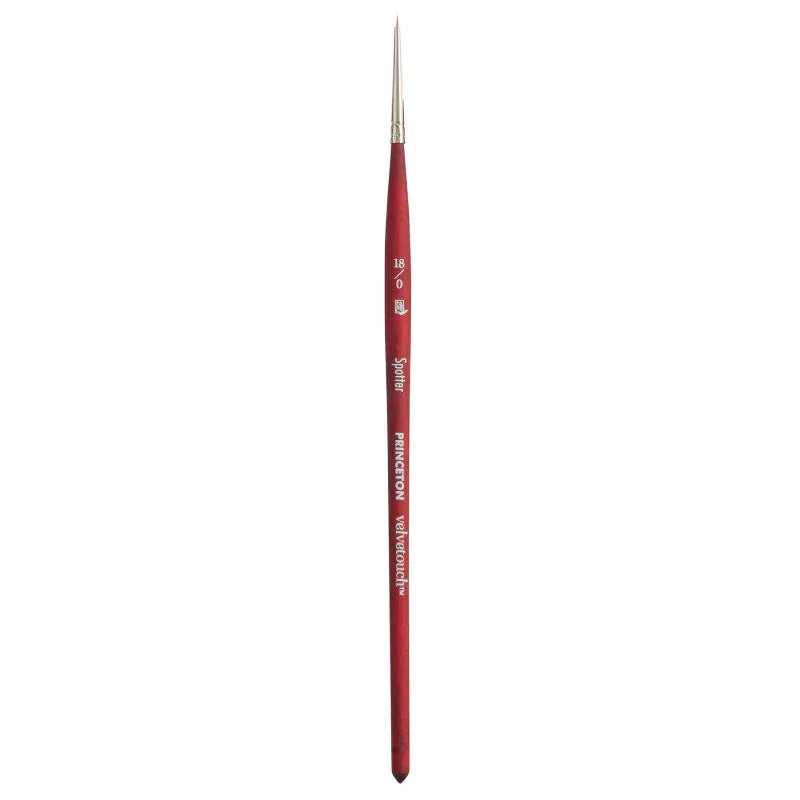 Velvetouch Spotter Brush, Synthetic Bristles, Short Handle Mixed Media Paintbrush, Scarlet, Size 18/0, 1 Count