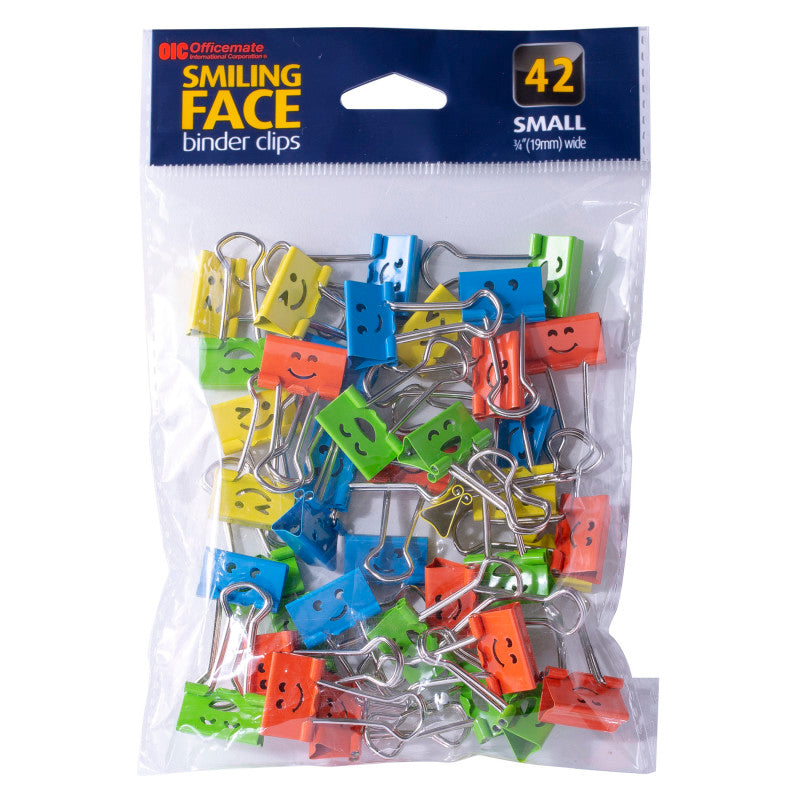 Smiling Face Binder Clips, Small, Assorted Colors, Pack of 42