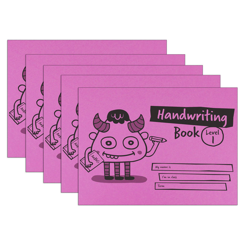 Little Monsters Handwriting Practice Book, Level 1, A5, 32 Pages, Pink, 5-Pack