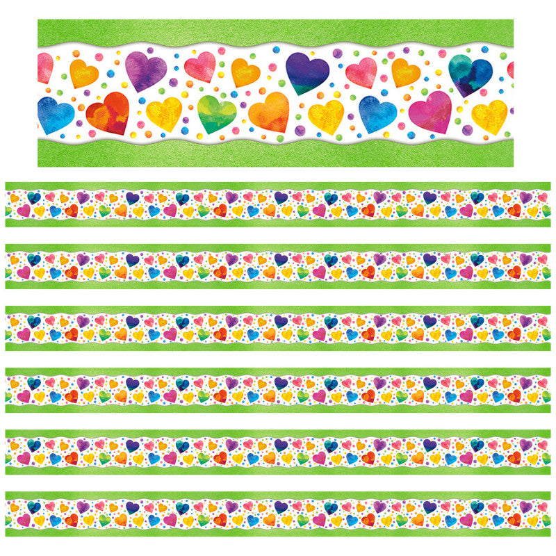 All Around the Board Trimmer, Watercolor Hearts, 43 Feet Per Pack, 6 Packs