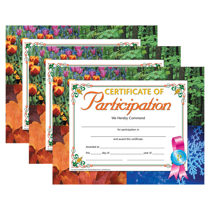 Certificate of Participation, 8.5" x 11", 30 Per Pack, 3 Packs