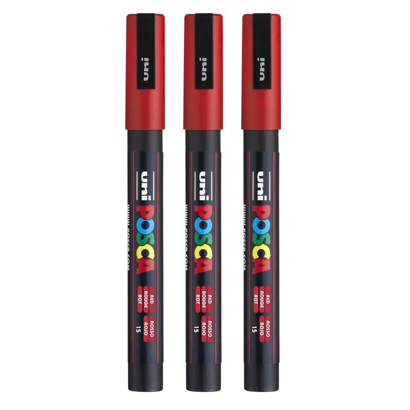 PC-3M Paint Marker, Fine Bullet Tip (0.9-1.3 mm), Red, Pack of 3